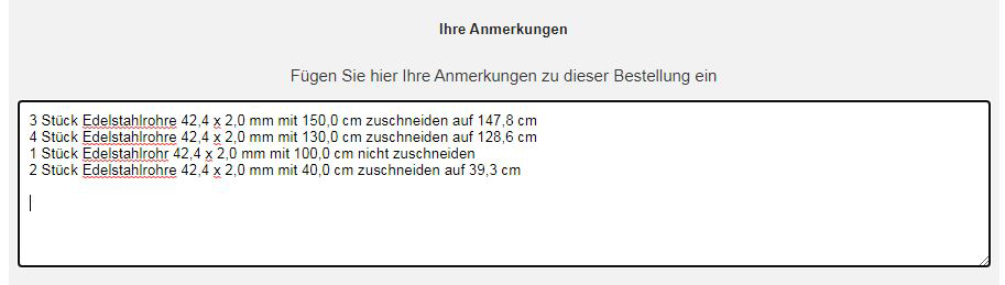 Bestellanleitung Rohrlängen zuschneiden lassen - 42,4 mm