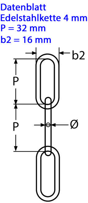 Datenblatt zur 4 mm Edelstahlkette langgliedrig aus V4A Edelstahl