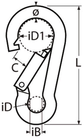 Karabinerhaken 10x100 mm - Datenblatt mit Abmessungen