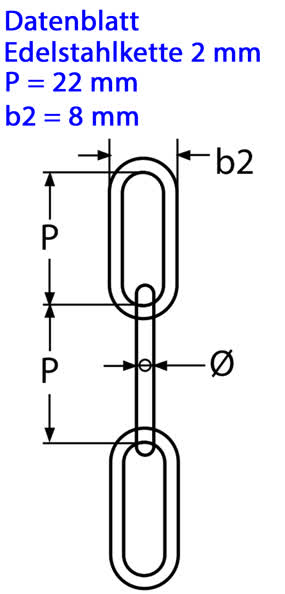 Datenblatt zur Edelstahlkette 2 mm langgliedrieg