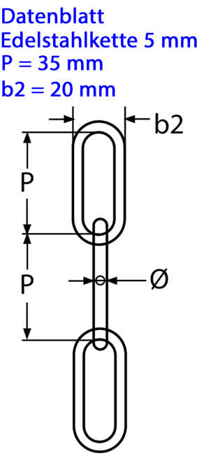 Datenblatt zur Edelstahl Kette 5 mm langgliedrig