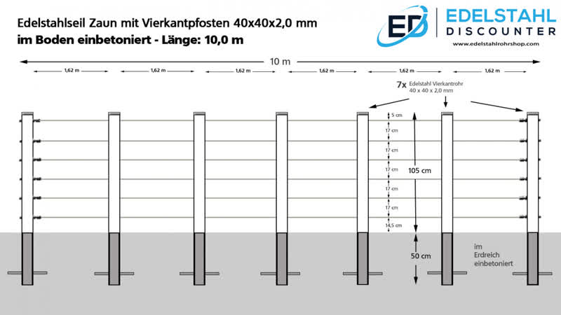 Edelstahl Zaun mit Seilen zum Einbetonieren