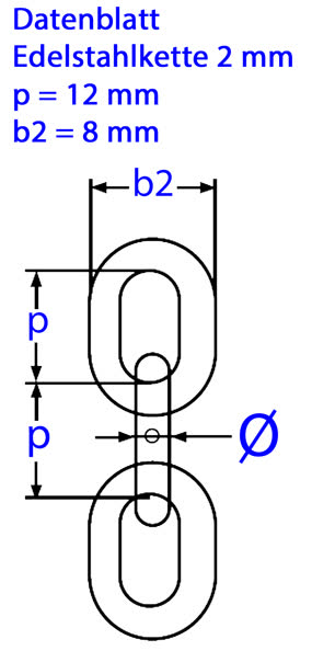 Edelstahlkette 2 mm - Datenblatt