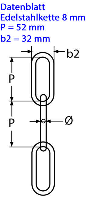 Edelstahlkette 8 mm langgliedrig - Datenblatt