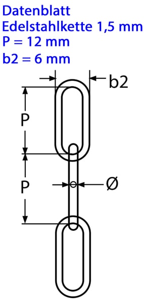 Datenblatt zur langgliedrigen Edelstahlkette 1,5 mm