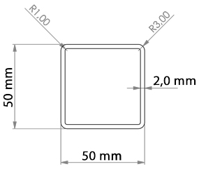 Masse V2A Vierkantrohr 50x50x2 mm