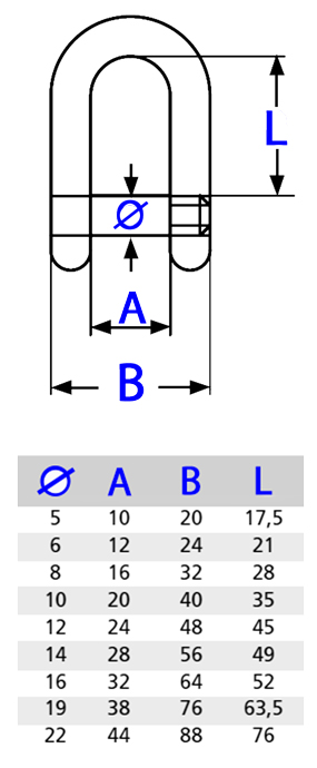 Edelstahl Schäkel, lang, M8, 8mm, V4A / AISI 316