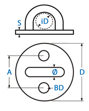 Masszeichnung Edelstahl Augplatte rund 50 mm Durchmesser