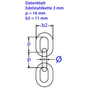 Massblatt 3 mm Edelstahl-Kette kurzgliedrig