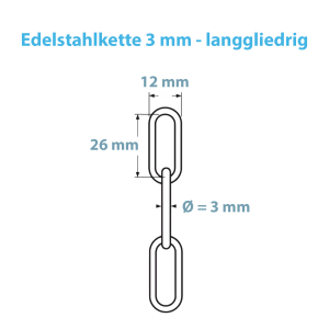 Datenblatt zur langgliedrigen Edelstahlkette mit 3 mm Materialstärke aus V4A
