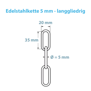 Maßskizze zur Edelstahlkette langgliedrig mit 5 mm Durchmesser