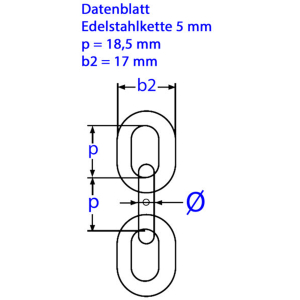 Maße 5 mm Edelstahlkette kurzgliedrig