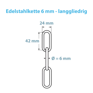 Datenblatt zur langgliedrigen Edelstahlkette mit 6 mm Materialstärke