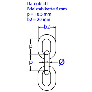 Detailmaße Edelstahlkette 6 mm