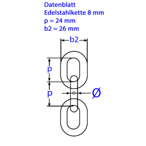 Datenblatt Edelstahl-Kette 8 mm kurzgliedrig