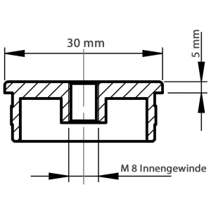 Zeichnung Endkappe 30x30x2,0 mm flach mit M8 Gewinde