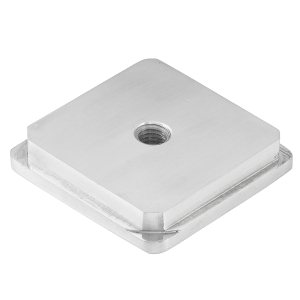 Unterseite der massiven Edelstahl Abdeckkappe mit Gewinde M8 für 50 x 50 mm Quadratrohre