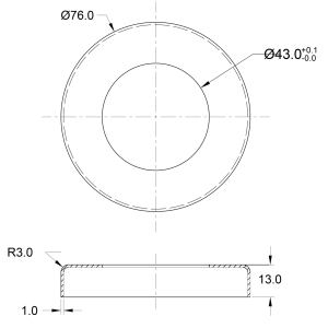 Masszeichnung Edelstahl Abdeckrosette 76 mm