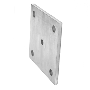 Ankerplatte aus Edelstahl mit 5 Bohrungen - quadratisch - einseitig geschliffen