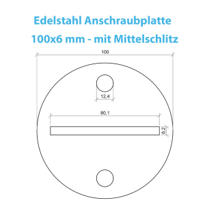Technische Zeichnung der Anschraubplatte mit Mittelschlitz