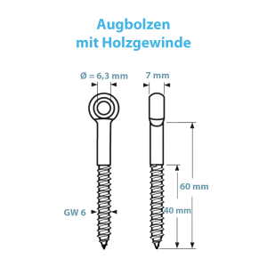 Technische Zeichnung des Augenbolzen mit Holzgewinde