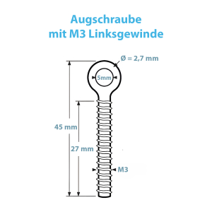 Maße zur M3 Augschraube mit Linksgewinde