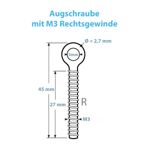 Maße zur M3 Augenschraube mit Rechtsgewinde