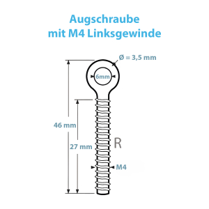 Technische Zeichnung zur Augenschraube mit M4 Linksgewinde