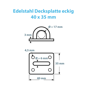Technische Zeichnung zur Edelstahl Decksplatte mit 40 x 35 mm