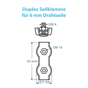Technische Zeichnung zur Drahtseilklemme für 6 mm Seil
