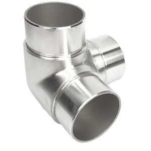 Seitenansicht Eckverbinder 3 Abgänge Edelstahl - 42,4 mm