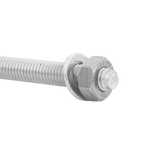 Nahaufnahme des Gewinde mit Mutter und Unterlegscheibe - Fixanker M8 Edelstahl