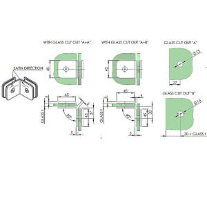 technische Zeichnung Glasbefestigung Edelstahl 90 Grad