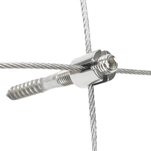 Montagebeispiel der Edelstahl Kreuzklemme mit einem 3 mm Seil und einer Stockschraube