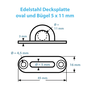 Technische Zeichnung zur Mastplatte 45 x 16 mm