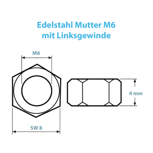 Maße zur M6 Sechskantmutter aus Edelstahl