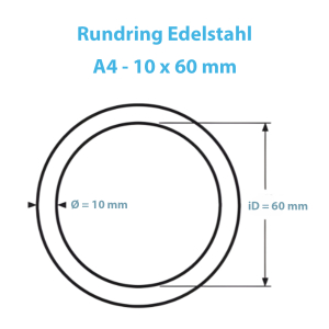 Technische Zeichnung des Edelstahl Rundring in der Größe 10 x 60 mm
