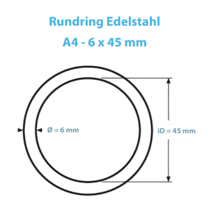 Edelstahl Rundring 6 x 45 mm - Maßblatt