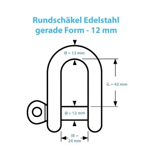 Technische Zeichnung zum Rundschäkel gerade mit 12 mm