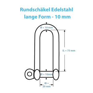 Bemaßung des Schäkels 10 mm mit langer Form