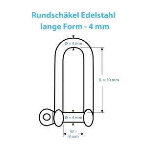 Technische Zeichnung des 4 mm Schäkel mit langer Form