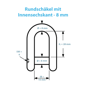 Technische Zeichnung zum Schäkel mit Innensechskant 8 mm