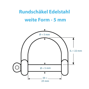 Maßblatt der Rundschäkel in weiter Form mit 5mm Materialdurchmesser