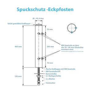 Maße zum Eck Spuckschutzpfosten