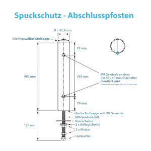 Übersicht aller Maße des Spuckschutz Abschlusspfosten