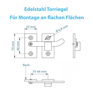 Technisches Datenblatt zum Torriegel aus Edelstahl für flache Oberflächen