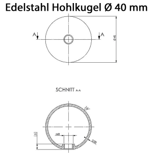 Edelstahl Kugel 40mm mit M8 - Datenblatt