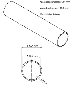 Bemassung Edelstahlrohr 42,4 x 2,0 mm