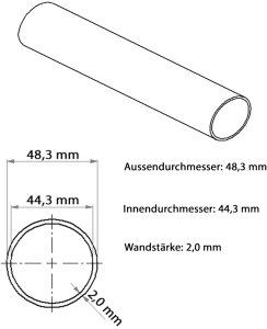 Bemassung Edelstahl Rundrohr 48,3 x 2,0 mm