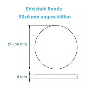 Edelstahl Ronden Technische Zeichnung 50x6mm ungeschliffen
